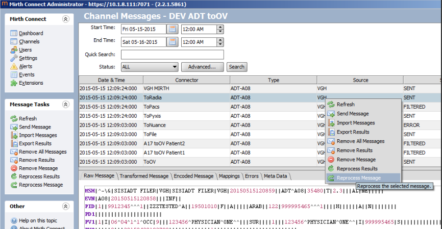 Resending a message within Mirth | Medsphere Support